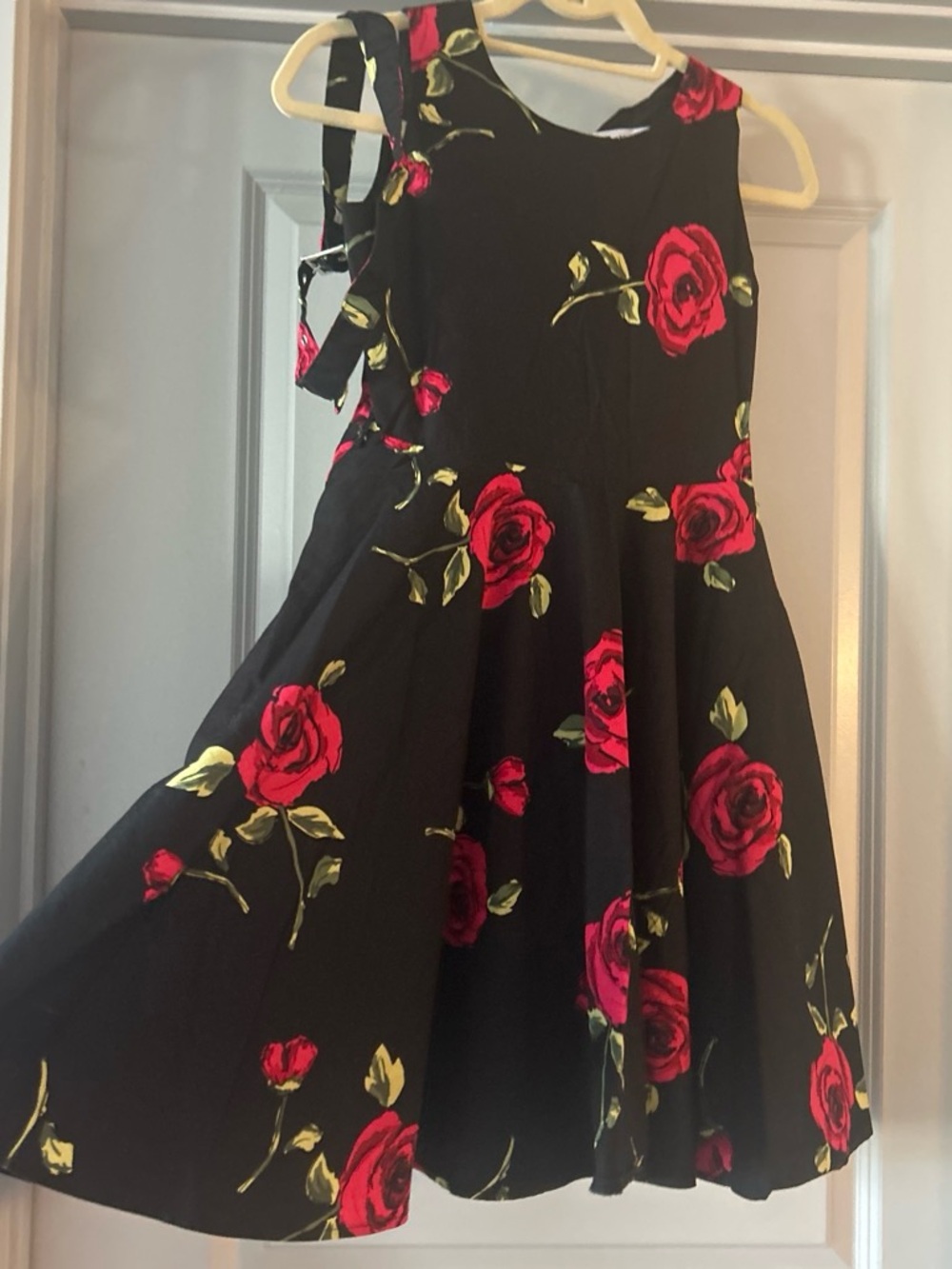 Black Midi Dress with Red Rose Floral Print